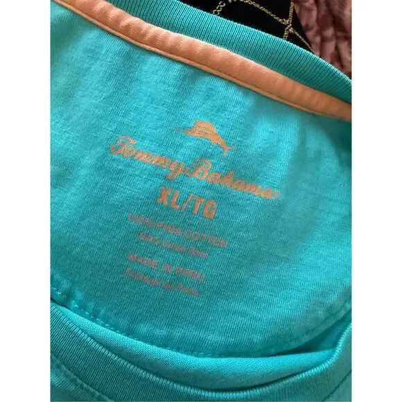 Tommy Bahama Teal Pima Cotton Front Pocket T Shirt XL - Picture 5 of 5